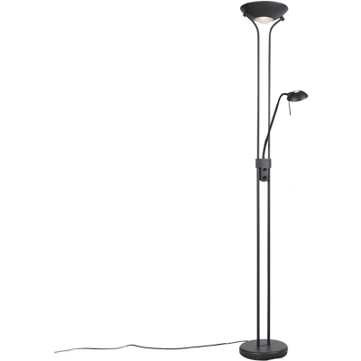 Afbeelding van QAZQA Vloerlamp zwart met leeslamp incl. LED en dimmer Diva 2