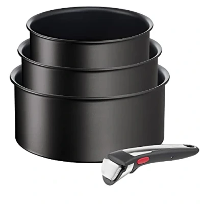 Afbeelding van Tefal L39594 Ingenio Unlimited On 4 delige braadrolset, stapelbaar, anti aanbaklaag, geschikt voor inductie, gemaakt in Frankrijk, thermosignaal, temperatuurindicator, zwart