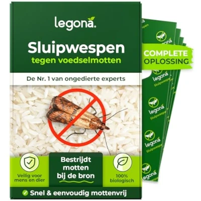 Afbeelding van Legona® Sluipwespen tegen Voedselmotten 12x Trigram Kaarten per levering 3 Leveringen over 9 weken Natuurlijke Biologische Bestrijding Alternatief voor Mottenvallen, Mottenspray &amp; Mottenkugels