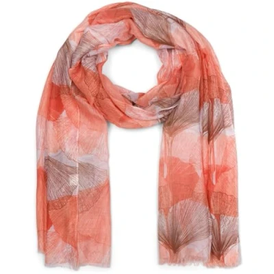 Afbeelding van styleBREAKER dames sjaal met gekleurde ginkgo bladeren patroon print en korte franjes, lichte sjaal, stola 01016208, Kleur:Oranje Bruin