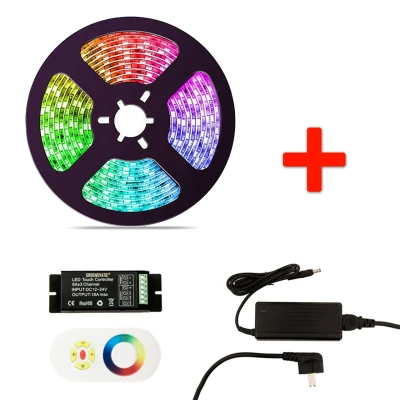 Afbeelding van RGB LED Strip Set, 5 Meter, 14.4 Watt/meter, Waterdicht IP65, Met Adapter &amp; Touch Afstandsbediening
