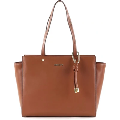 Afbeelding van DKNY Leren Schoudertas Shopper Mackenzie Logo Tote Caramel Bruine