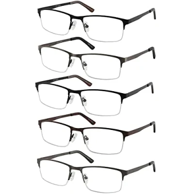 Afbeelding van EYECEDAR Amcedar leesbril voor heren, 5 stuks, vierkant frame, veerscharnieren, metaal, grijs, roestvrij staal, materiaal +1,50