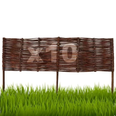 Afbeelding van Floranica Set van 10 Bedrand wilgenhout 20 cm x 100 Wilgenhek insteekhekwerk Tuinafscheiding wilg Wilgenvlechtwerk Tuinhek Gazonrand Palissade wilgentenen