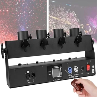 Afbeelding van 4 Shots Confetti Launcher Cannon Machine DMX512 &amp; Afstandsbediening Elektrische Papieren Kanon voor Partylight Effect Club Bar Bruiloft Kerstmis Halloween Carnaval