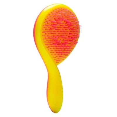 Afbeelding van Michel Mercier The Girlie Detangle Brush pijnloze ontwarrende borstel Easy Grip haarborstel ontwerp dik en krullend haar roze geel 1 stuk