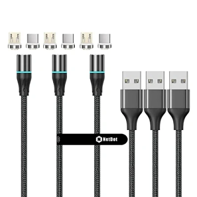 Afbeelding van NetDot Gen12 Magnetische snellaad en gegevensoverdrachtskabel met led, compatibel micro USB C telefoons (1 m/3 stuks zwart)