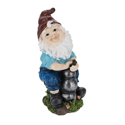 Afbeelding van tuinkabouter met waterpomp weervast uv bestendig 24,5 x 11 14 cm kunststeen