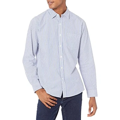 Afbeelding van Amazon Essentials Men&#039;s Casual poplin overhemd met normale pasvorm en lange mouwen, Blauw Wit Verticale streep, M