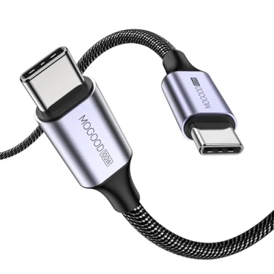 Afbeelding van MOGOOD USB C naar Kabel, Man Man, 60W Gevlochten Snellaadkabel voor iPhone 15/15 Plus/15 Pro Max, MacBook Pro, iPad Air 4, Galaxy S23 S22 S21 Ultra (Grijs/3M)
