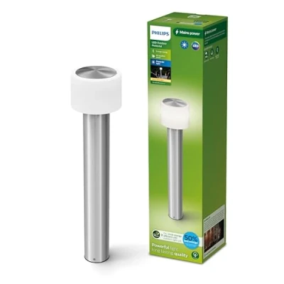 Afbeelding van Philips Otis Sokkellamp UltraEfficient LED Tuinpaal 4.3W Warmwit licht; 2700K Roestvast staal Opaal lichtelement