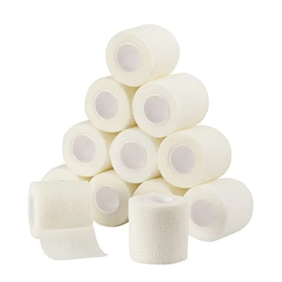 Afbeelding van Adhesive Bandage, zelfklevend, 5 cm x 4,5 m, 12 rollen fixeerband, cohersieve bandage voor eerste hulp, dierenarts, wikkelband, sport, elastische band pols, voeten (wit)