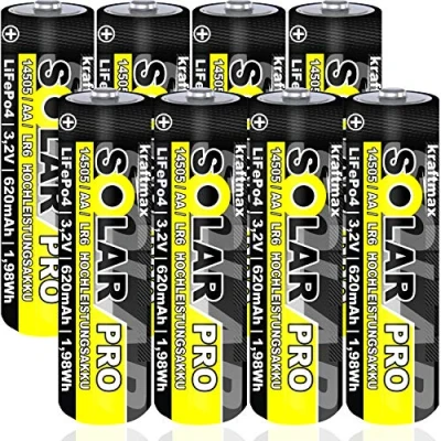 Afbeelding van 8 stuks Solar pro Mignon AA batterijen oplaadbare 3,2 V / 1,92 Wh 14505 LifePo4 krachtige batterij speciaal voor zonnelampen Lights Lamp