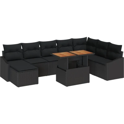 Afbeelding van vidaXL Tuinbank Set van 9 Grijs Rattan Tuin Hoekbank Rechthoekig