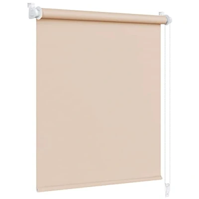 Afbeelding van Victoria M. Klemmfix verduisterend rolgordijn zonder boren, 75 x 230 cm, beige, kettingrolgordijn met zijdelings trekmechanisme verduistering voor ramen deuren