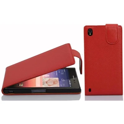 Afbeelding van Cadorabo Hoesje geschikt voor Huawei ASCEND P7 in INFERNO ROOD Beschermhoes flip design Case Cover van getextureerd imitatieleer