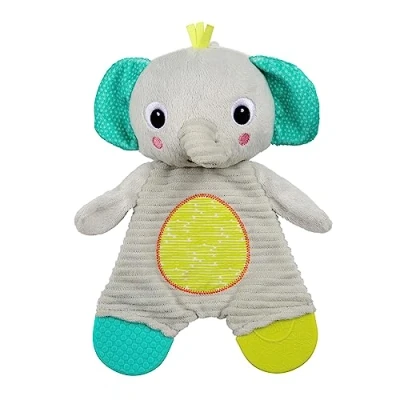 Afbeelding van Bright Starts, knuffeldier en tandenhulp van knipper materiaal om te knuffelen, bijten spelen Olifant grijs