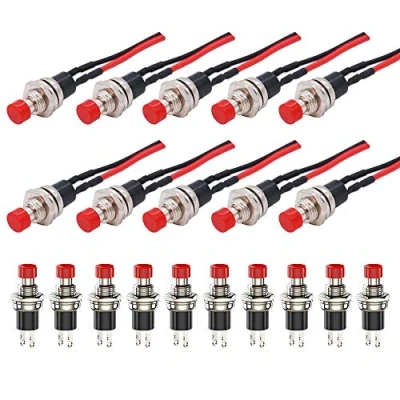 Afbeelding van GTIWUNG 20 stuks mini drukknoppen met voorbekabeld, momentane drukschakelaar, lockless, 2 pinnen 1A AC 250V/3A AC125V SPST ON/OFF knop schakelaar voor hoorn auto dashboard boot, 7 mm montagegat, rood