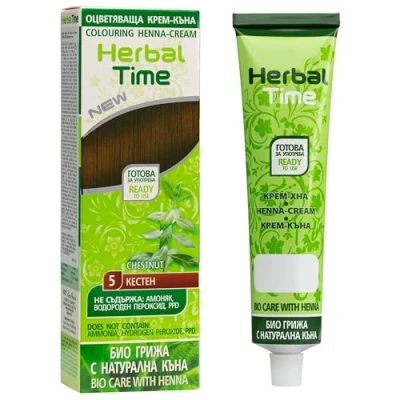 Afbeelding van Herbal Time Henna Natuurlijke Kleur Crème Haar Dekt Grijzen Haren Tijdelijke Kleurstof Zonder Ammoniak, Sulfaten en Parabenen Bruine Donker Bruin 5 75ml