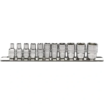 Afbeelding van Draper 16488 1/4 inch vierkante aandrijving Imperial 11 delige stopcontacten op metalen rail, blauw