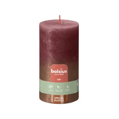 Afbeelding van Bolsius Rustiek fading metallic stompkaars 130/68 Velvet Red + Copper