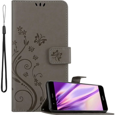 Afbeelding van Cadorabo Hoesje geschikt voor Huawei P10 LITE in Bloemen GRIJS Beschermhoes Case Cover magnetische sluiting