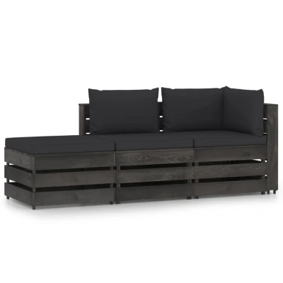 Afbeelding van 3 delige Loungeset met kussens grijs geïmpregneerd hout