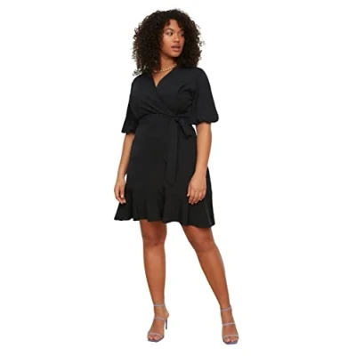 Afbeelding van Trendyol Curve Plus Size Jurk Blauw, Zwart, 70 grote maten