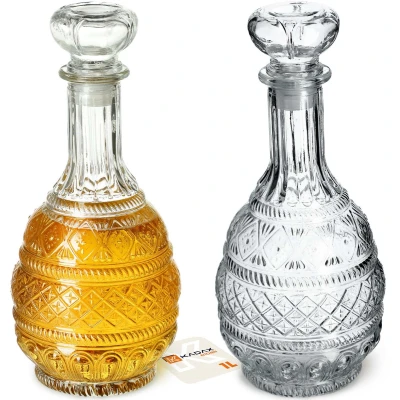Afbeelding van KADAX Decanter voor dranken, stijlvolle whiskykaraf mannen, klassieke wijnkaraf met uniek design, whiskyfles als cadeau (1 l 2 stuks)
