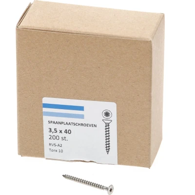 Afbeelding van Spaanplaatschroef RVS 3,5 x 40 mm, Torx15 (200 stuks)