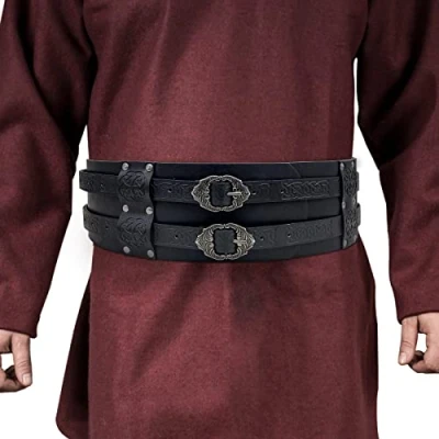 Afbeelding van HiiFeuer Viking Brede Riem, Middeleeuwse Kunstleer Armor Riem Ridder Korset LARP Halloween Kostuum (Zwart A)