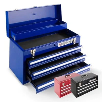 Afbeelding van AREBOS Gereedschapskoffer met 3 laden &amp; 2 opbergvakken incl.draaggreep Blauw