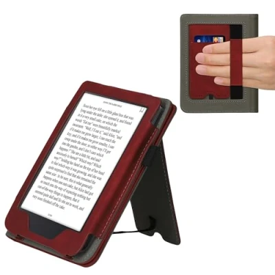 Afbeelding van kwmobile e reader hoesje compatibel met Kobo Clara 2E Ereader case van kunstleer Brushed Hart in donkerrood