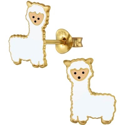 Afbeelding van JoyS Zilveren Alpaca lama oorbellen 14k goudplating