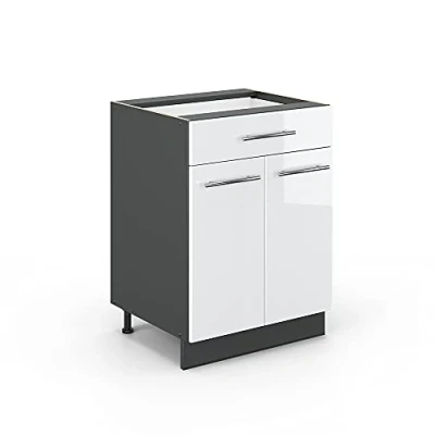 Afbeelding van Vicco Keukenonderkast &quot;Fame Line&quot;, Wit Hoogglans/Antraciet, 60 cm met lade, zonder werkblad