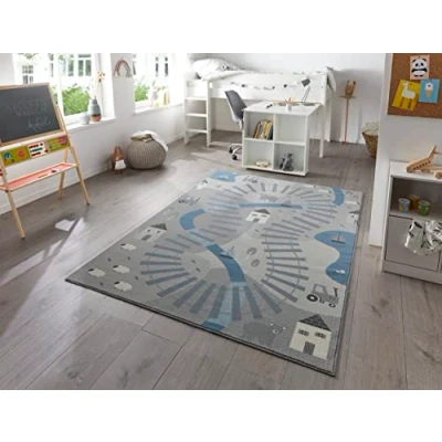 Afbeelding van Speelkleed Rail Track Grijs/blauw 80x150 Cm
