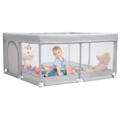 Afbeelding van BEJOY Babybox, 125 cm Compact en Sterk, Schuimbescherming, Antislip Veiligheids Speeltuin met Transparant Ademend Gaas Ronde Ritsdeur Kinder activiteiten centrum voor Baby&#039;s Peuters