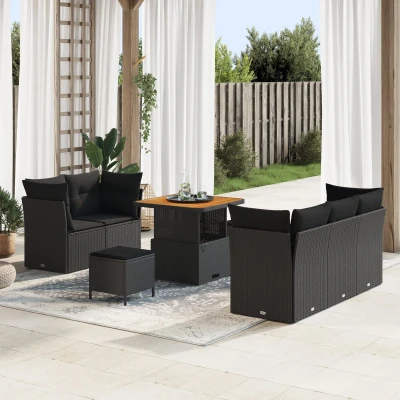 Afbeelding van vidaXL 8 delige Tuin Sofa Set met Kussens Zwart Poly Rattan Acacia