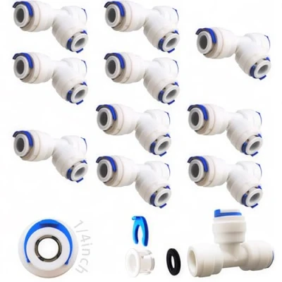 Afbeelding van CESFONJER 10 stuks adapter fitting verbindingsstuk, RO waterfilter fitting, 6,35 mm (1/4&quot;) Pushfit rechte stekker voor waterbuis, drukken, koelkastslang (T scharnier)