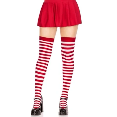 Afbeelding van Gestreepte kousen wit/rood One size Leg Avenue