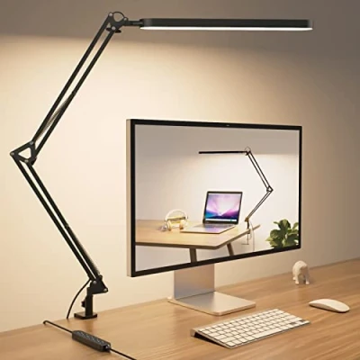 Afbeelding van SKYLEO Bureaulamp 80 cm Desk Lamp 5 kleurmodi X 11 helderheidsniveaus Verstelbare zwenkarm Timmer en geheugenfunctie 12W Studielamp Zwart