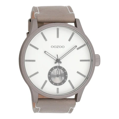 Afbeelding van OOZOO Timepieces taupe horloge met leren band C9035