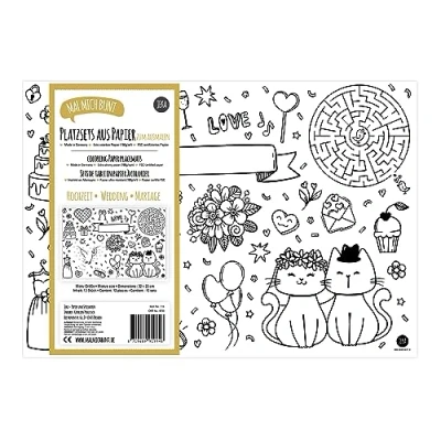 Afbeelding van Papieren placemat / kleurplaat Trouwerij bruiloft feest (12 stuks)
