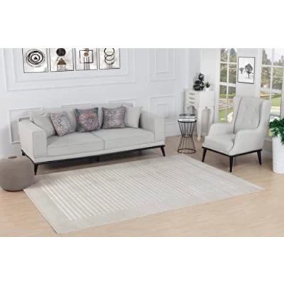 Afbeelding van SURYA Vloerkleed Woonkamer, Slaapkamer Modern Abstract Tapijt MARTINA Beige/Wit 80x150 cm