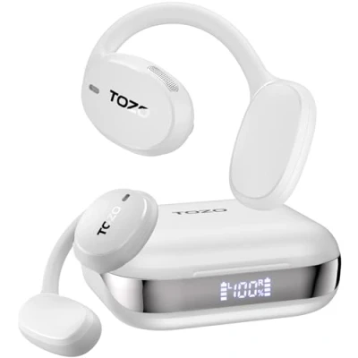 Afbeelding van TOZO OpenEgo Open Ear hoofdtelefoon, 5.3, bluetooth sport met oorbeugel, draadloze led display, 80 uur speeltijd, 32 EQ modi, ruisonderdrukking, hoofdtelefoon voor