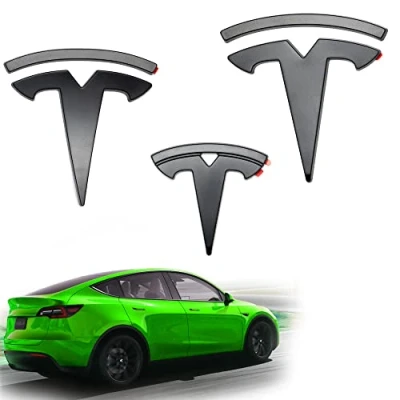 Afbeelding van Shop4EV Embleemlogo voor Tesla Model Y, zwart, mat, set, 3 stuks, voor/achter/stuurwiel, accessoires