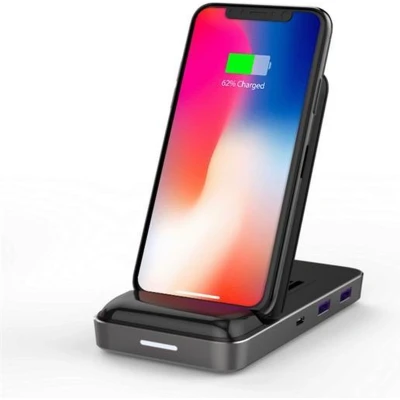 Afbeelding van Hyper Hyperdrive + USB C HUB (7.50 W), Draadloze laders, Grijs, Zwart