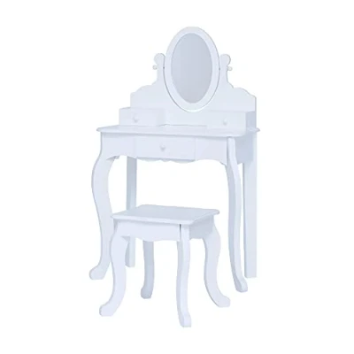 Afbeelding van Teamson Kids Houten Kaptafel Kinderen Tafel en Stoel Set Wit