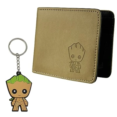 Afbeelding van Marvel Kaartenportemonnee en sleutelhanger set voor mannen tieners Kaartsleuven ID Pocket Groot Heren Portemonnee Geschenken Mannen, Beige Groot, Eén maat, Modern design