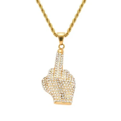 Afbeelding van Liitata Hiphop gouden halsketting, middelvinger hand hanger, rockstar rapper, ketting, jaren 80, 90, kostuum, accessoires, statement, halsketting voor heren, carnaval, themafeest